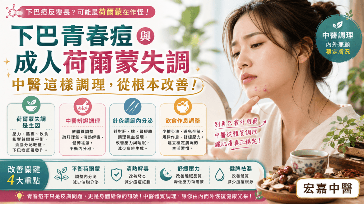 新莊下巴青春痘中醫調理與成人女性經前荷爾蒙型痘痘示意圖