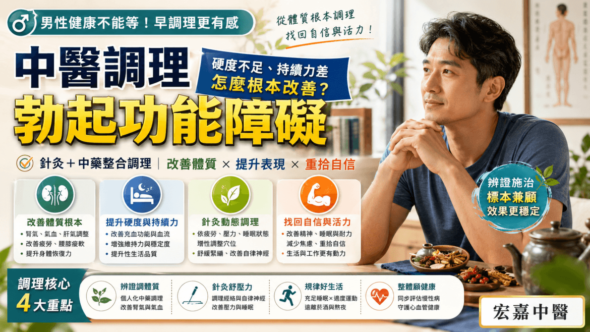 新莊勃起功能障礙中醫調理與硬度不足持續力下降衛教示意圖
